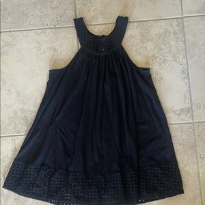 Sleeveless Navy Dress with Eyelet Details